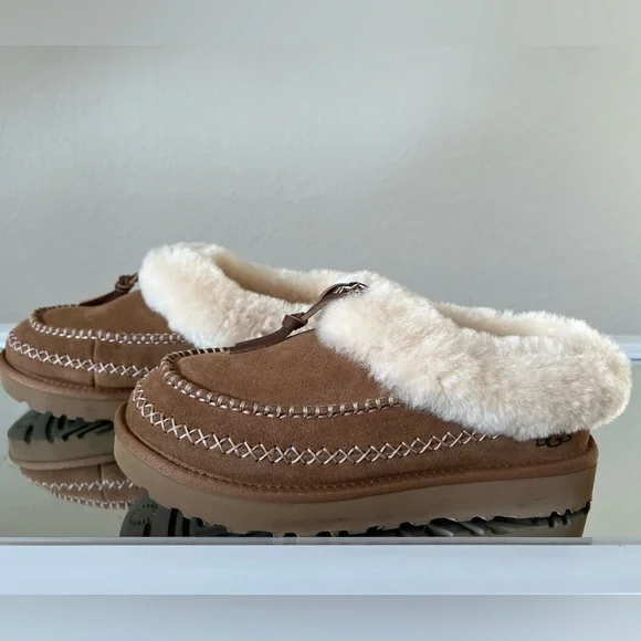 UGG Tasman Alpine Suede Fur Collar Leather Knot Slipper Clogs - Size 9 - Picture 2 of 14